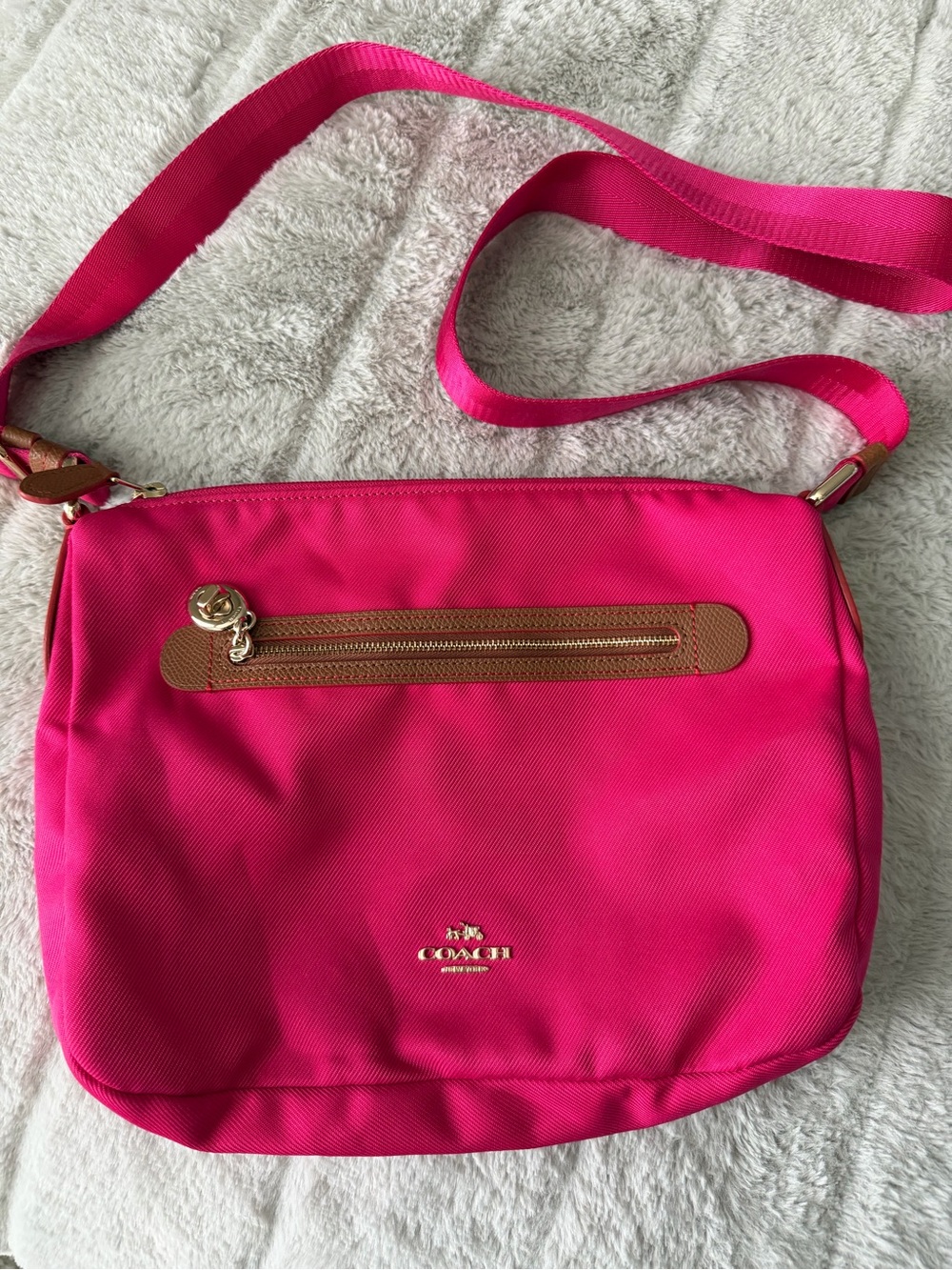 Coach Hot Pink Crossbody Bag with Tan Trim